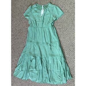 NY Collection V-Neck Ruffle Short-Sleeve Dress Womens Large NWT